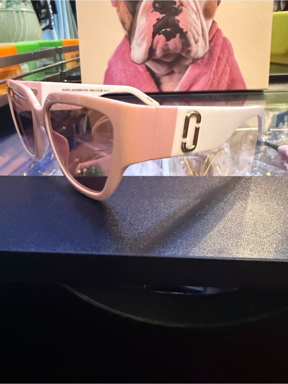 Marc Jacobs Two-Tone Pink and White Sunglasses with Gold Logo
